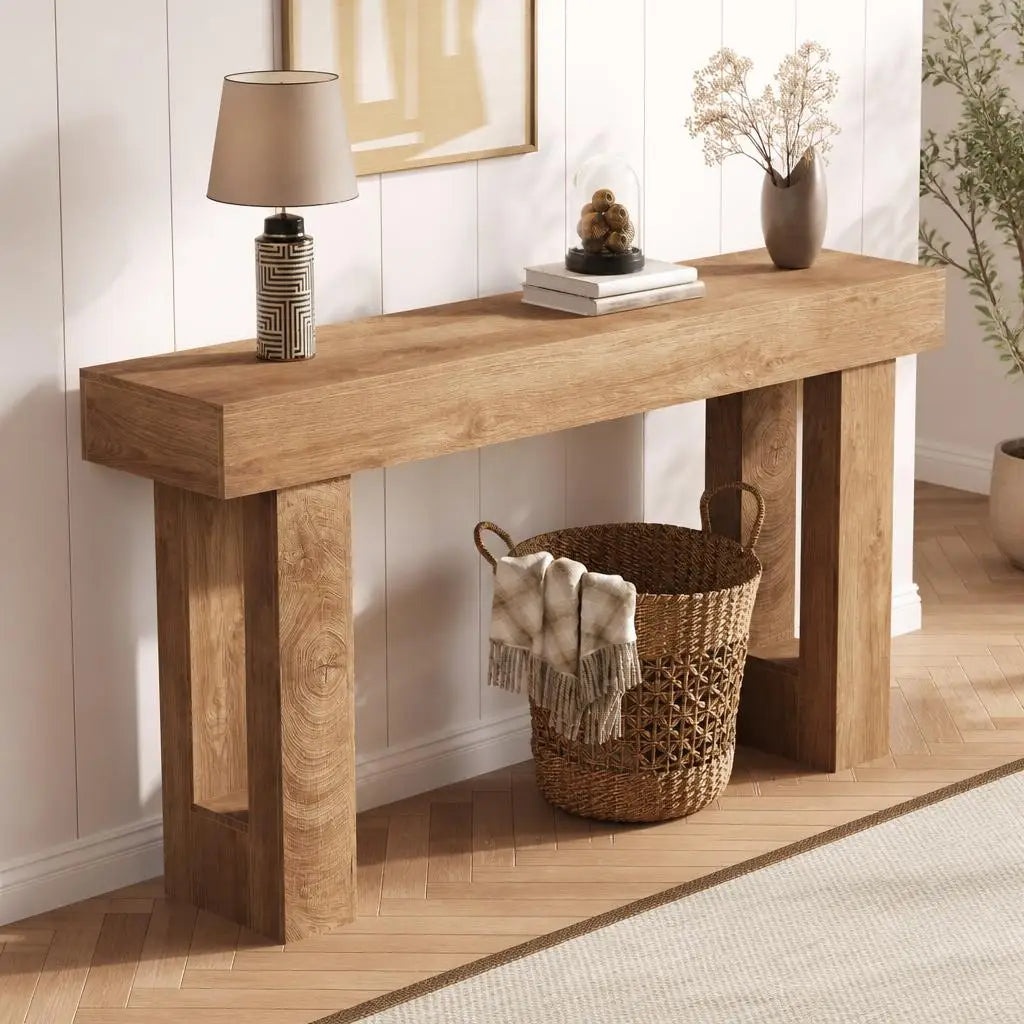 63" Farmhouse Console Table — Natural Wood Sofa Table