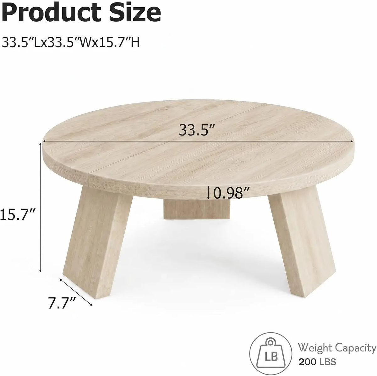 33.5" Round Coffee Table — Light Oak