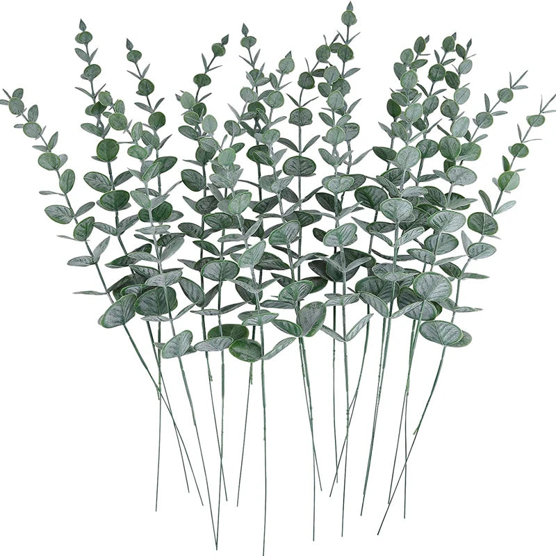 Faux Eucalyptus Leaf Stems — 10 or 20-Piece Bundle