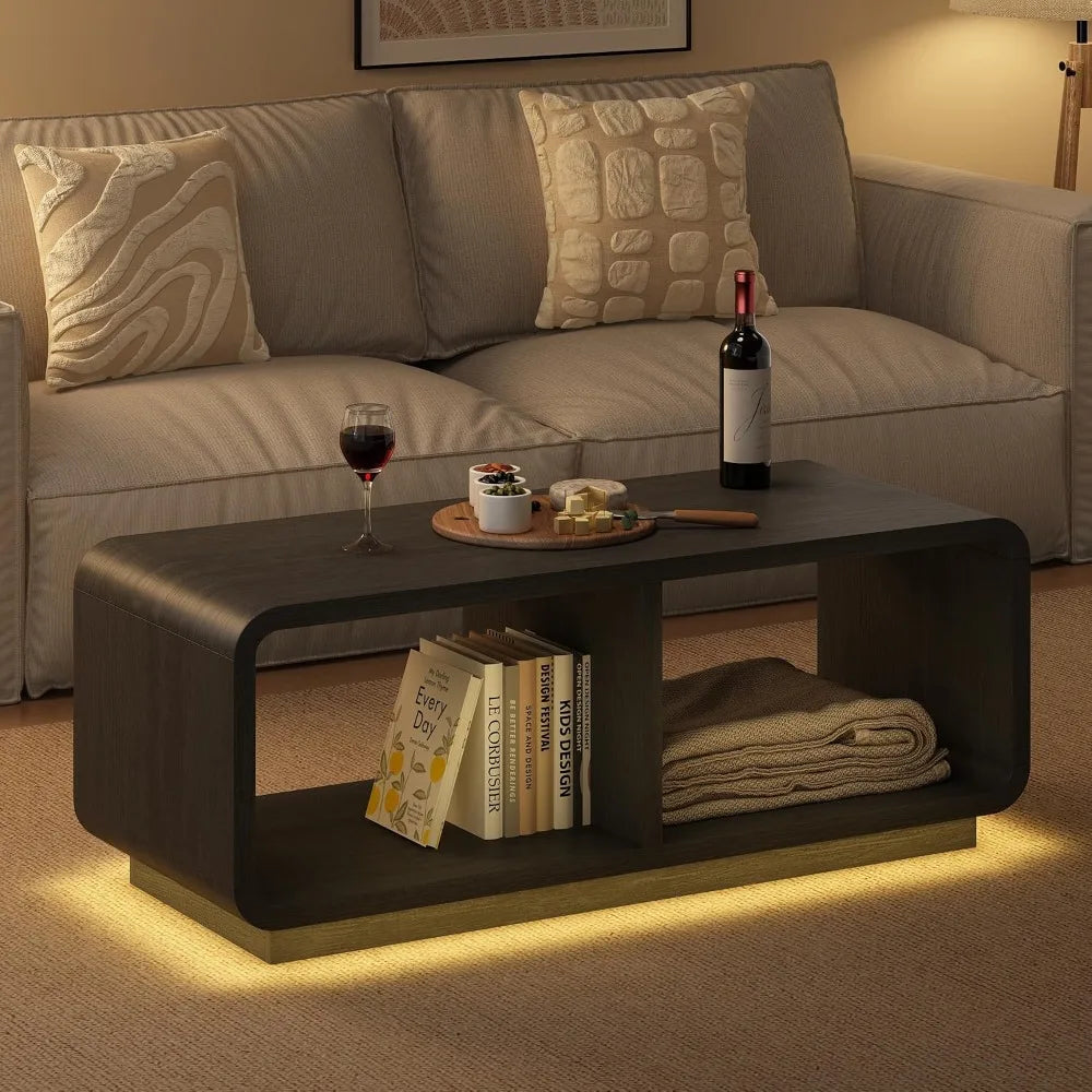 Mid-century coffee table with built-in LED light strip