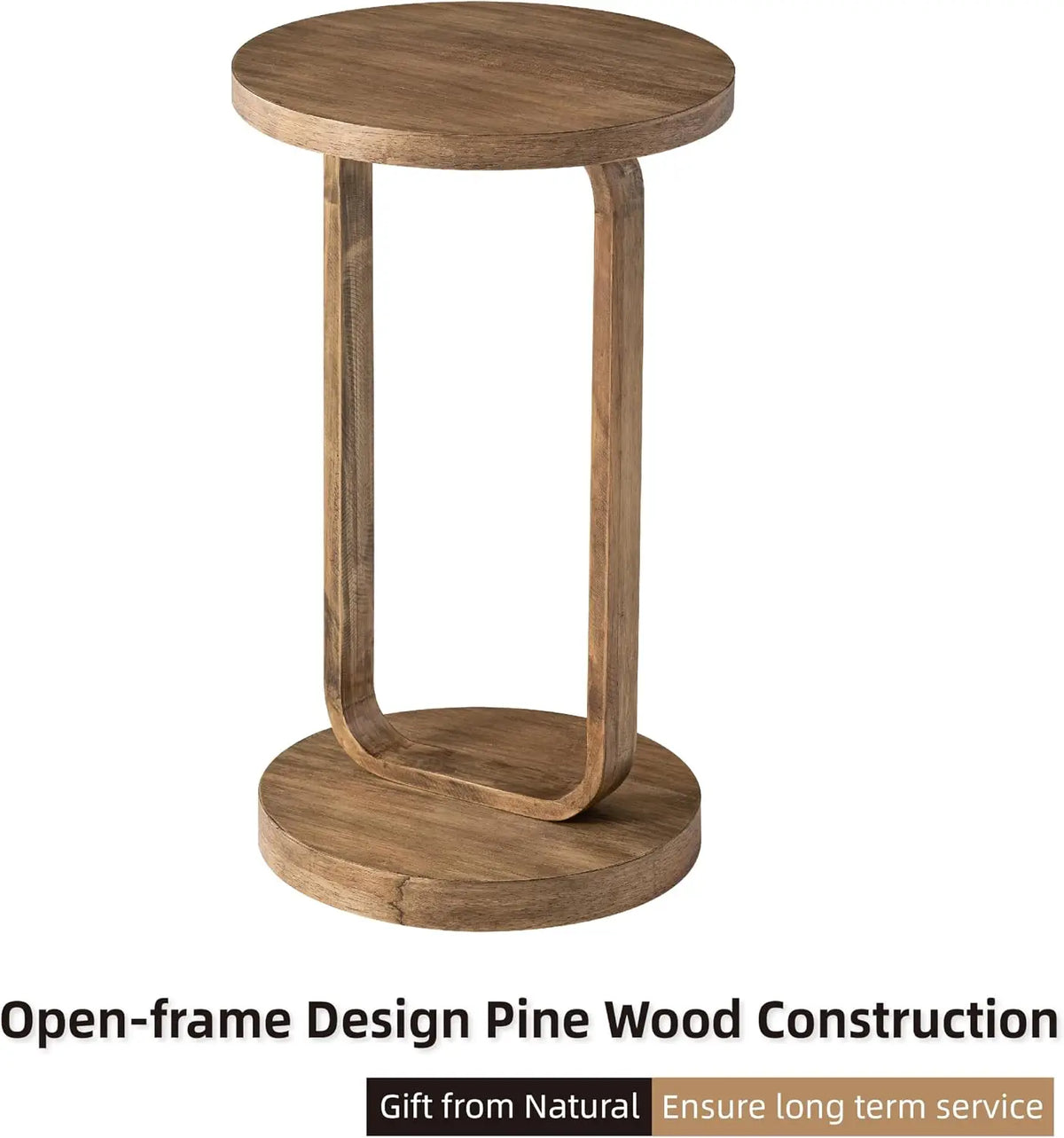 Rustic wood plant stand end table, minimalist round design