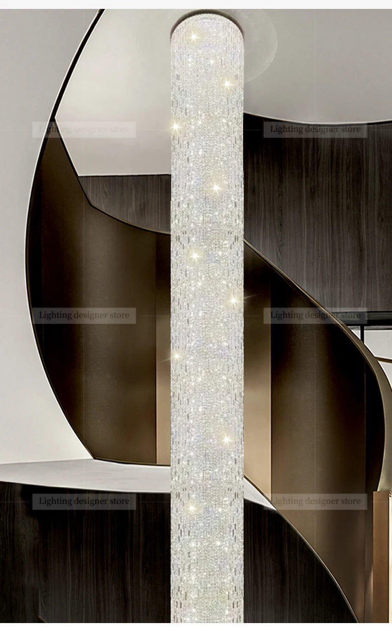 Crystal spiral staircase chandelier with long drop for high ceilings