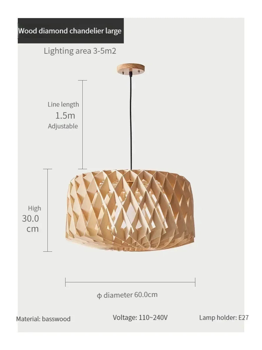Japanese Style Wooden Birdcage Bar Pendant Light Creative Tatami Lamp Design LED Bedroom Lighting with Shadow Art — room setting