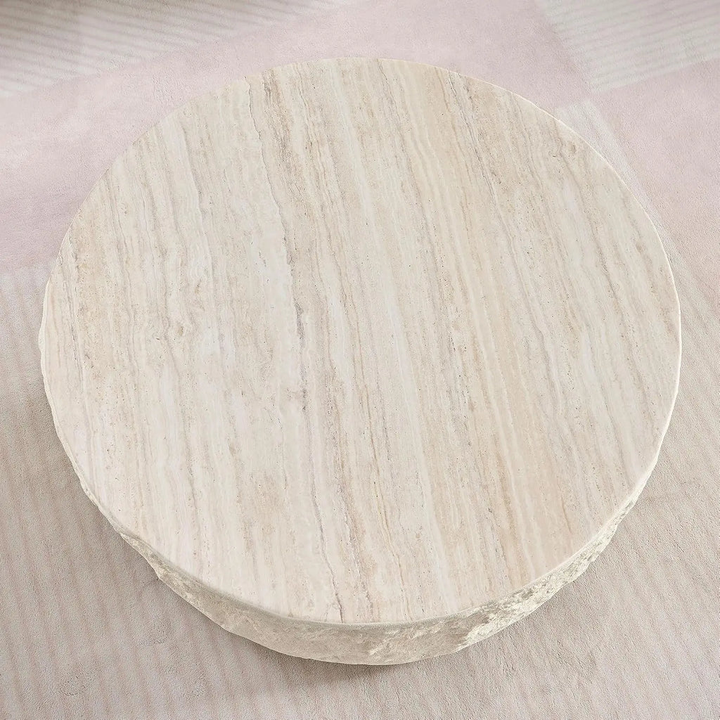 Round drum coffee table for apartment living rooms