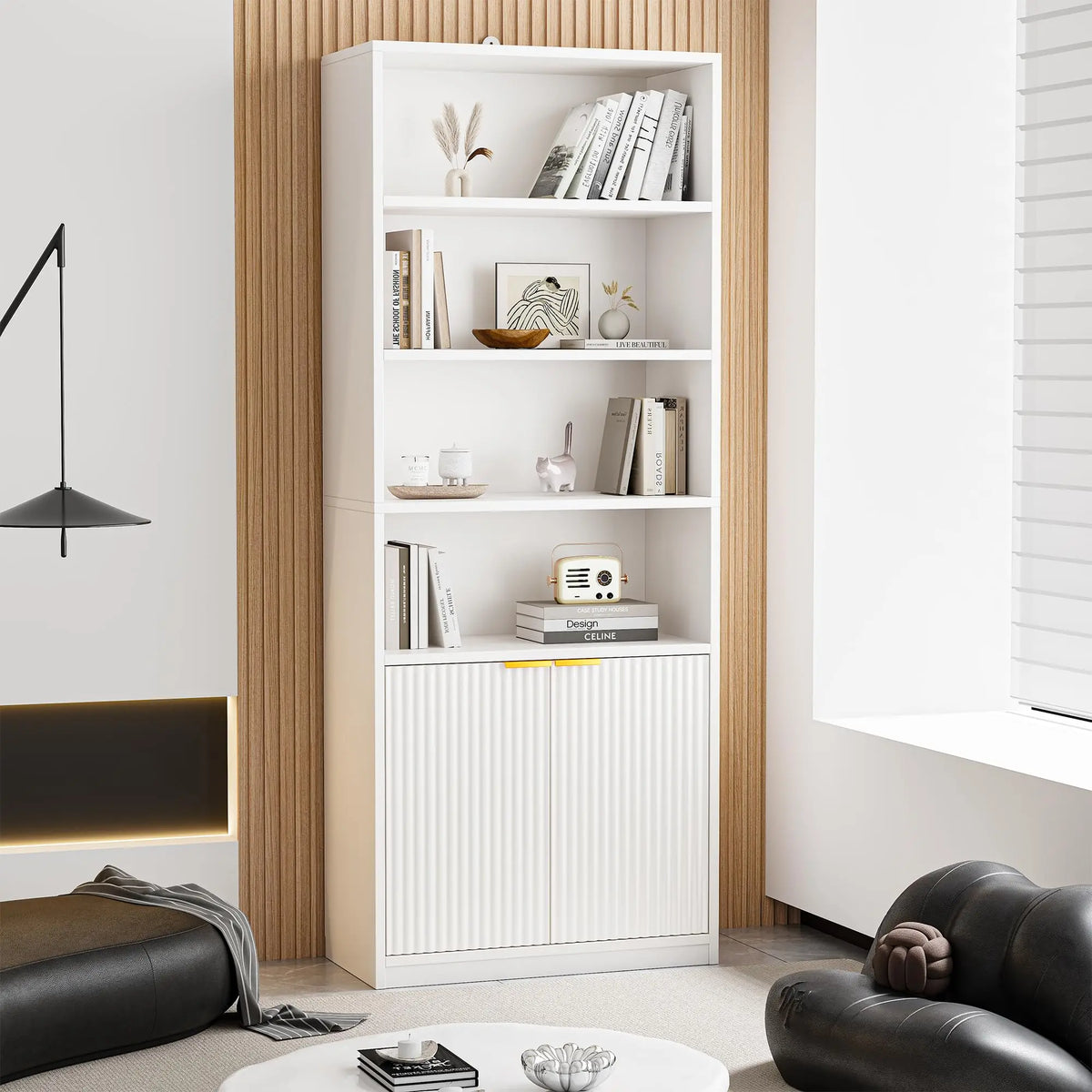 69" Tall Bookcase with Storage Doors — 6-Shelf Display Shelf