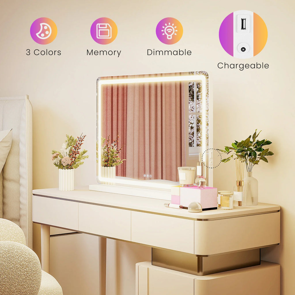 LED vanity mirror with aluminum frame — close-up design detail