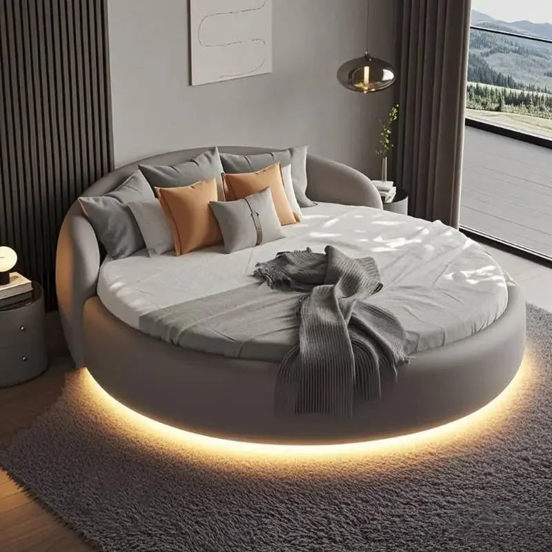 Floating Platform Bed - Modern Circular Headboard
