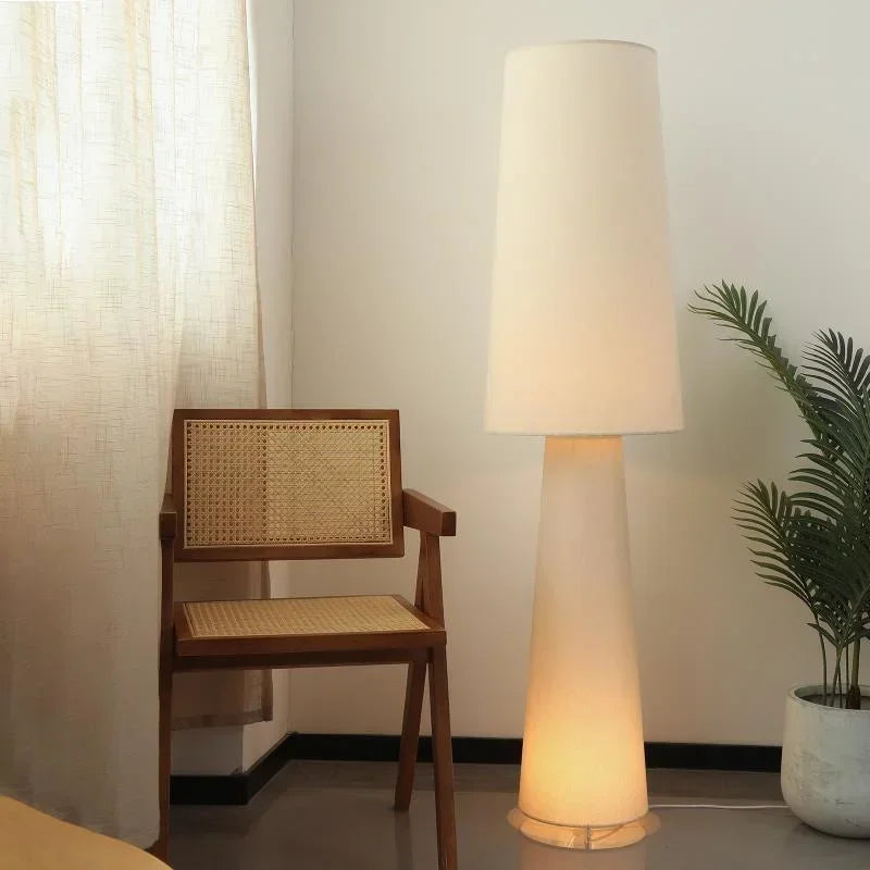 Cream fabric floor lamp — front angle