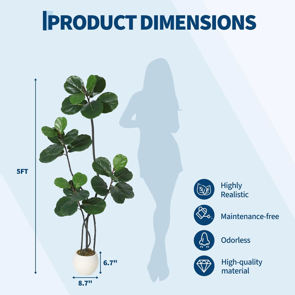 GarveeLife Artificial Ficus Lyrata — White Pot, S-Shape Trunk