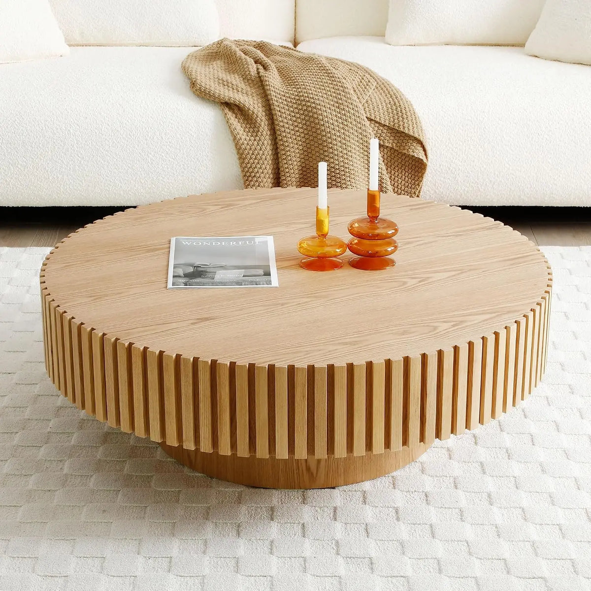 Round Storage Coffee Table - Modern Walnut