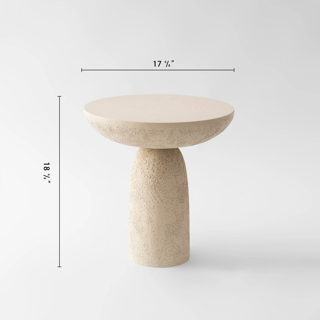 SHYFOY pedestal side table with stone-inspired hourglass base