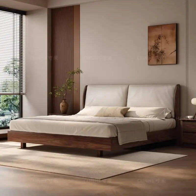 Japandi Walnut Platform Bed - Low Profile Solid Wood
