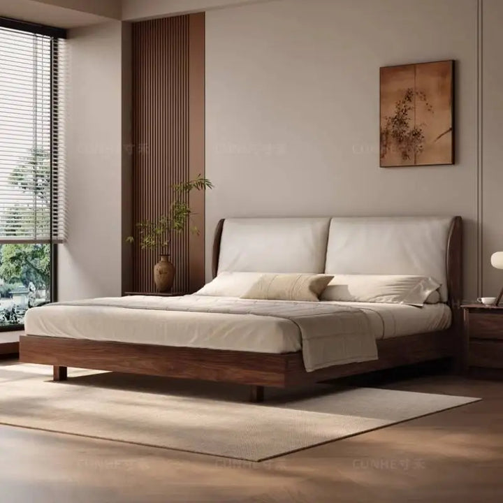 Japandi Walnut Platform Bed - Low Profile Solid Wood — main product view