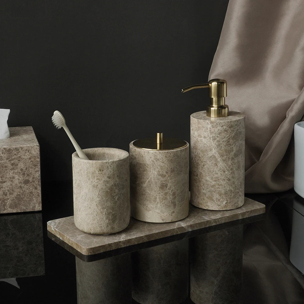 Emperador Marble Bathroom Accessory Set — 8-Piece