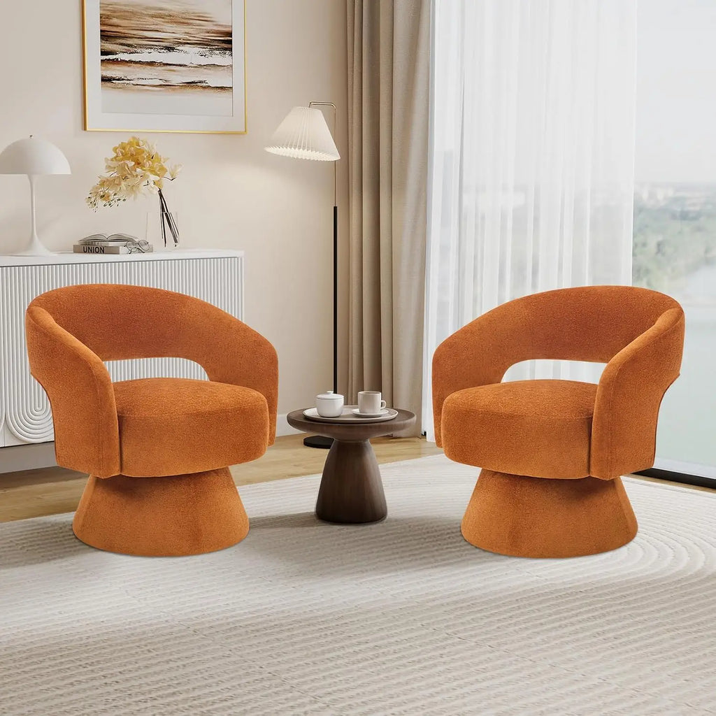 Orange Velvet Swivel Barrel Chair — 360° Accent Chair
