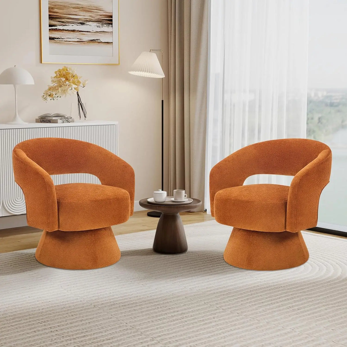Orange Velvet Swivel Barrel Chair — 360° Accent Chair
