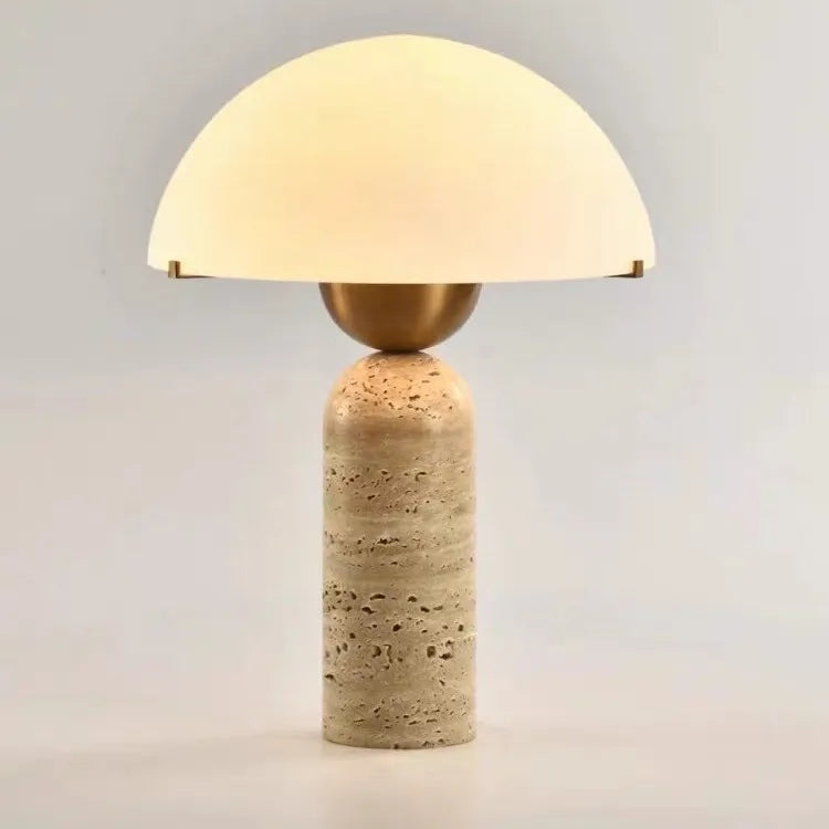 Natural Travertine Table Lamp — American-Style Glass Base