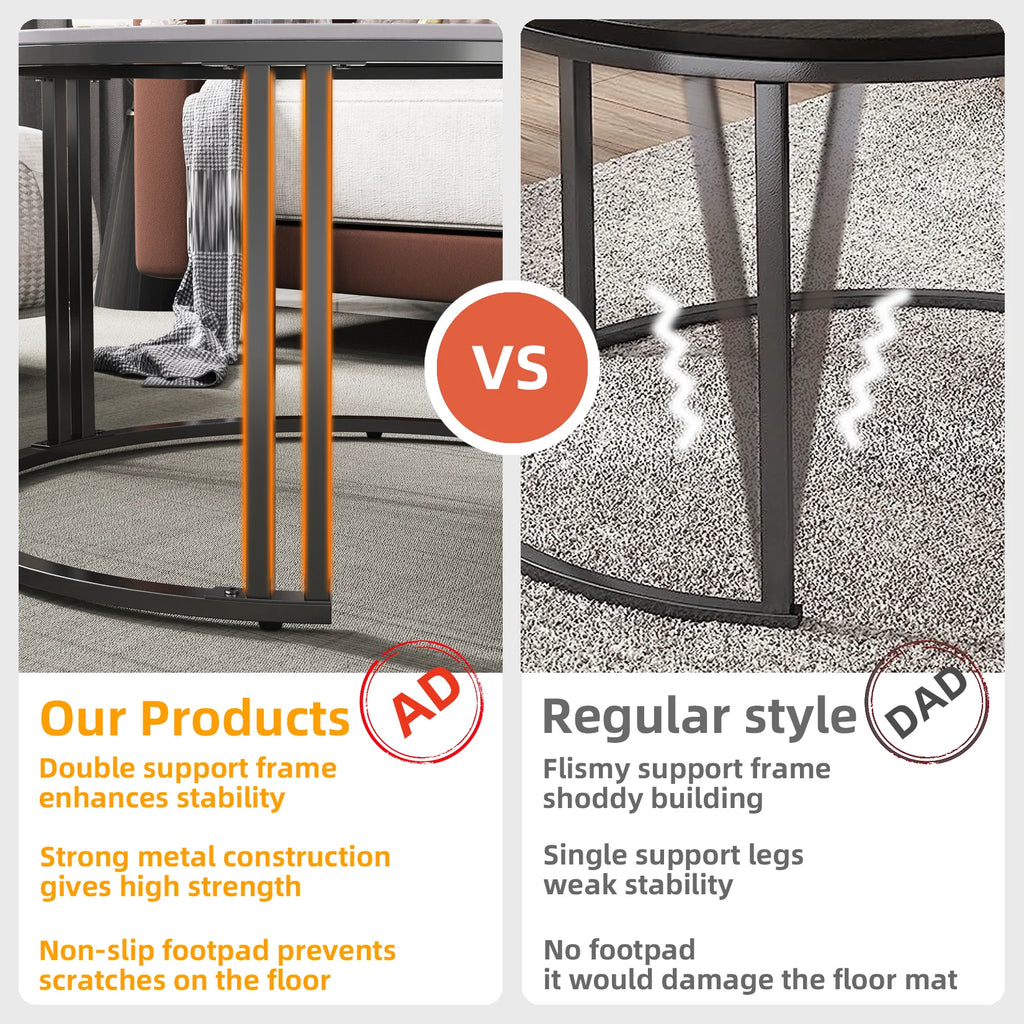Nesting Coffee Table Set of 2 — 27.5" Round Stone-Top