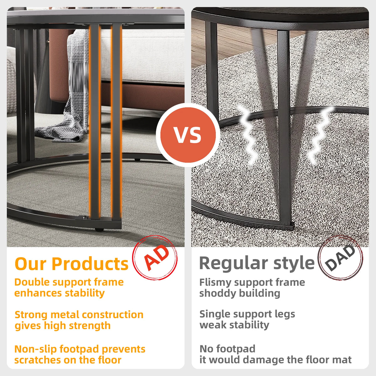 Nesting Coffee Table Set of 2 — 27.5" Round Stone-Top
