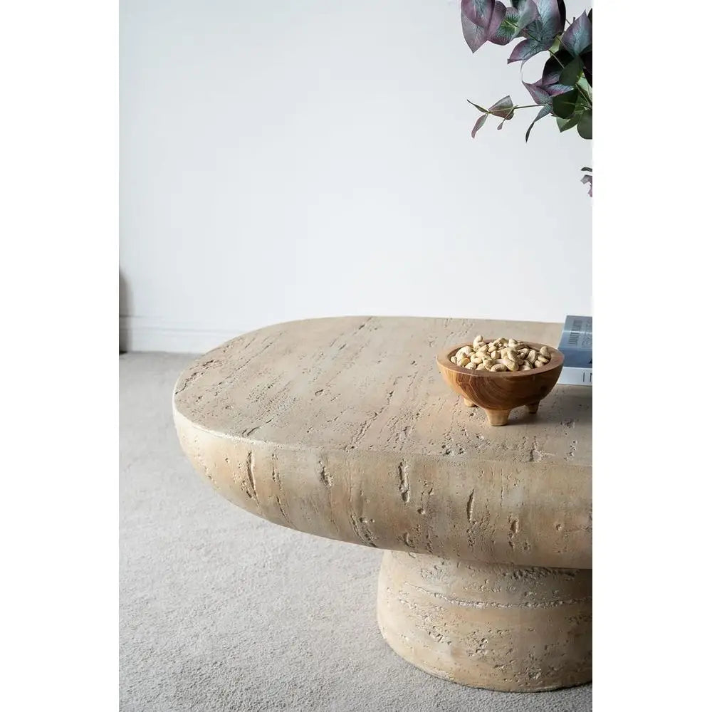 Travertine Concrete Oval Coffee Table — 36"