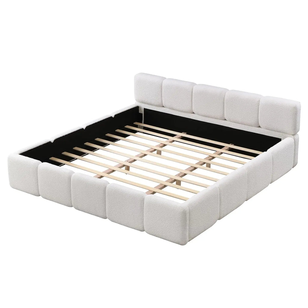 Boucle Upholstered Platform Bed — California King with Headboard
