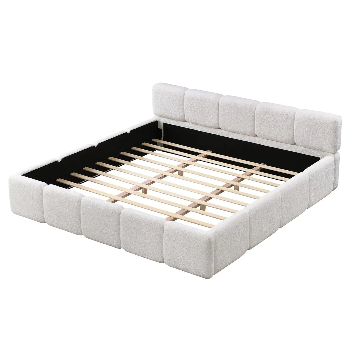 Boucle Upholstered Platform Bed — California King with Headboard