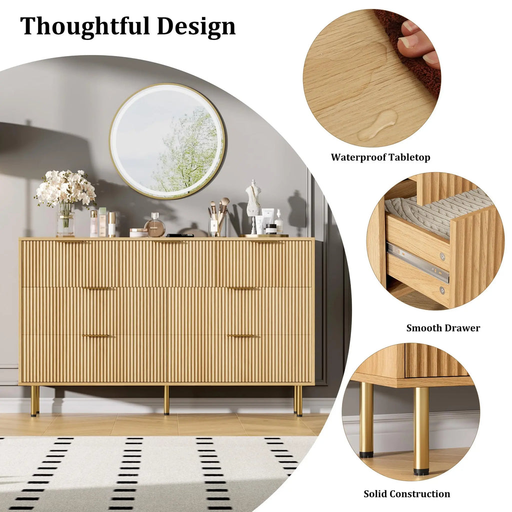 Modern Fluted 7-Drawer Dresser — Wide Wooden Bedroom Chest