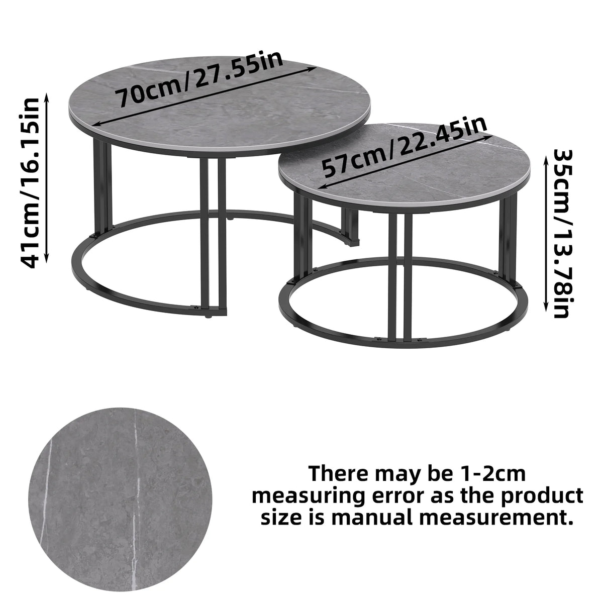 Nesting Coffee Table Set of 2 — 27.5" Round Stone-Top