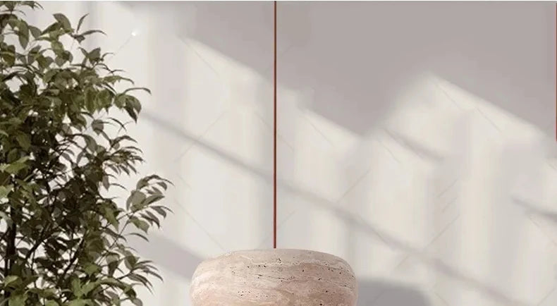 Yellow Travertine Hanging Chandelier — Wabi-Sabi Natural Stone