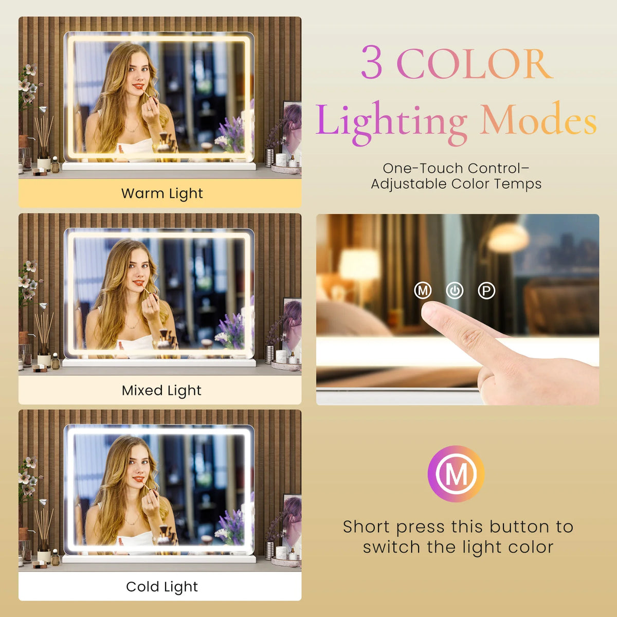 LED vanity mirror with aluminum frame — alternate product view