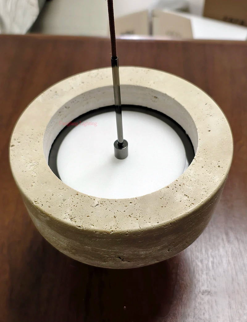 Yellow Travertine Hanging Chandelier — Wabi-Sabi Natural Stone