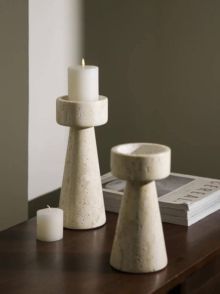 Travertine Candlestick Holder — Handmade Taper Stand