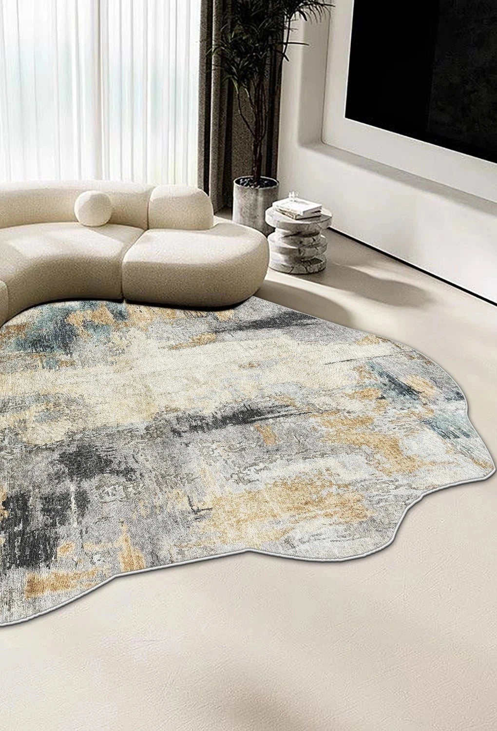 Modern Abstract Irregular Carpet for Living Room Decoration Home Machine Washable Fluffy Rugs Thickened Bedroom Soft Floor Mat — main view
