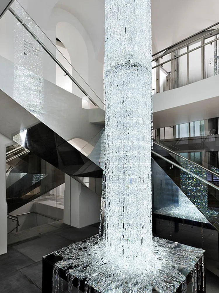 Crystal spiral staircase chandelier with long drop for high ceilings