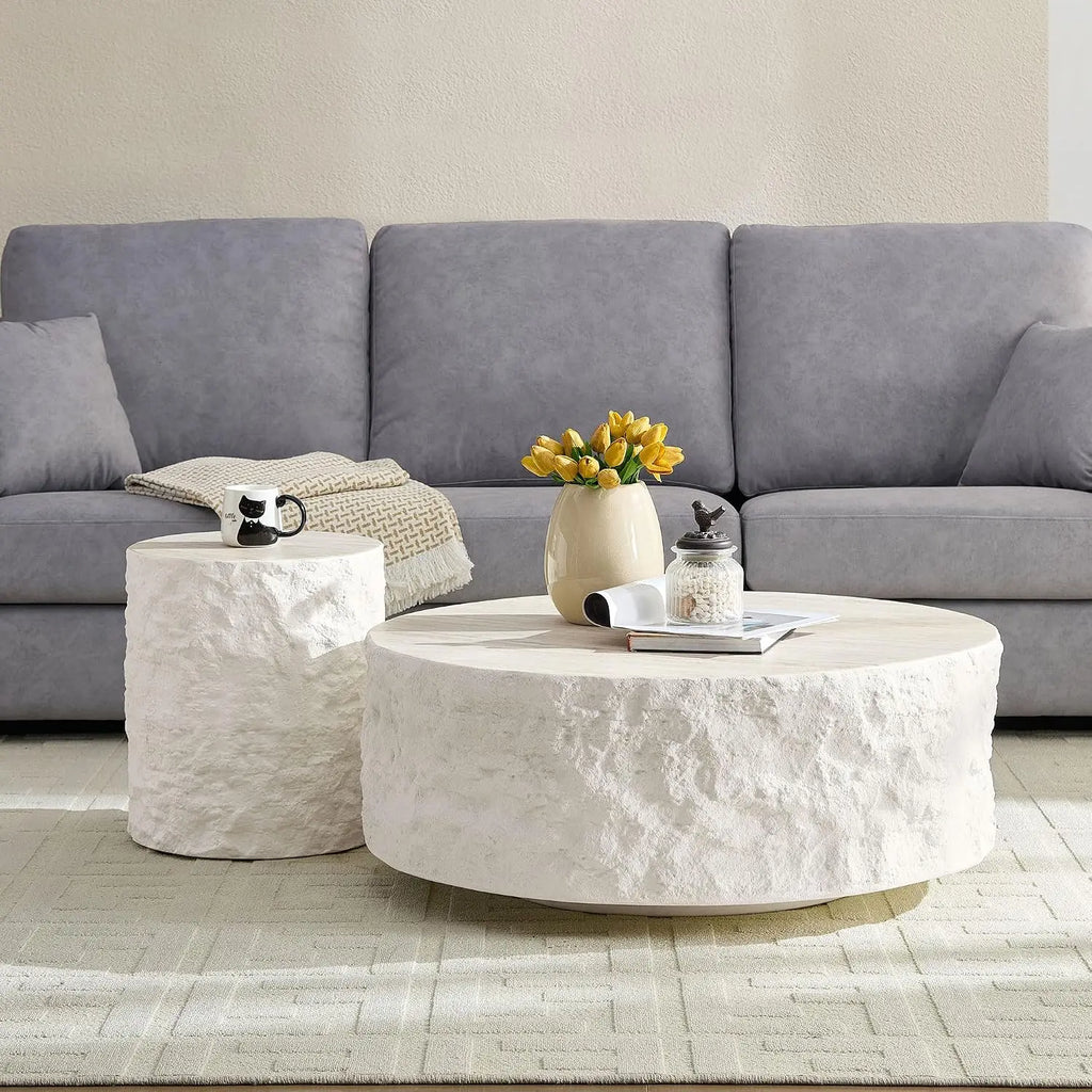 Nesting Drum Coffee Table Set - Modern Pair