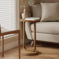 Rustic wood plant stand end table, minimalist round design
