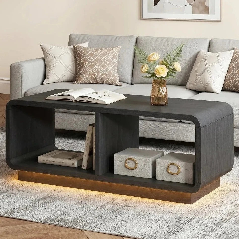 Mid-century coffee table with built-in LED light strip