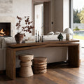 Rustic wood veneer console table in antique rustic brown finish