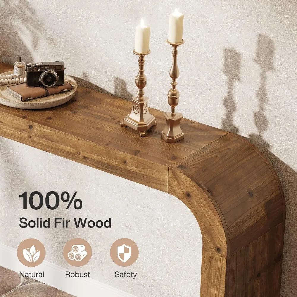 Solid wood waterfall console table with curved corners