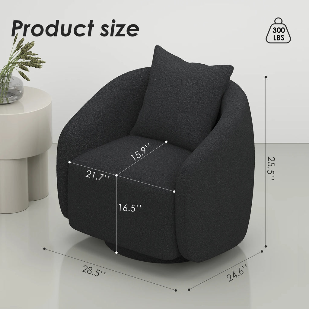 Swivel Barrel Chair with Back Pillow — Teddy Fabric Accent Chair