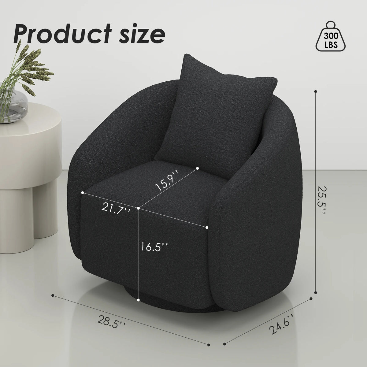 Swivel Barrel Chair with Back Pillow — Teddy Fabric Accent Chair