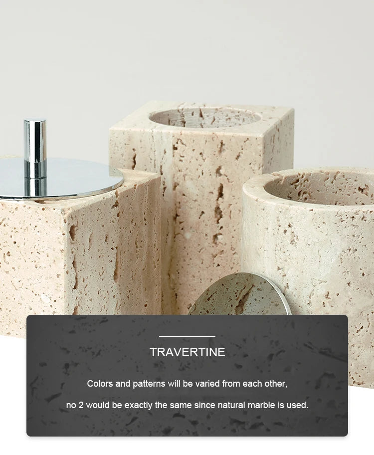 Travertine Bathroom Accessory Set — Vanity Tray & Diffuser, 9-Piece
