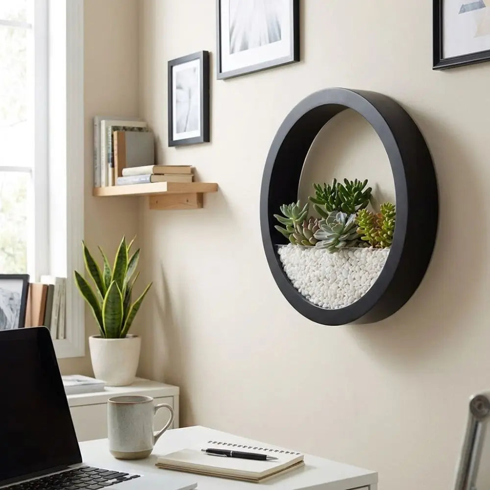 Round Wall-Mounted Hanging Planter — Drill-Free, 7.8in