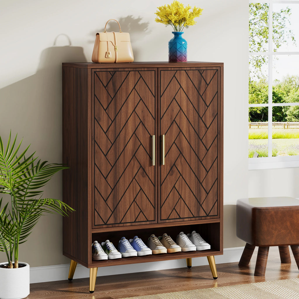 Tribesigns Walnut 6-Tier Shoe Cabinet with Doors