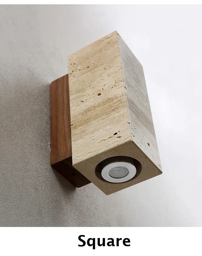 Yellow Marble Wall Sconce — Wabi-Sabi Travertine Light