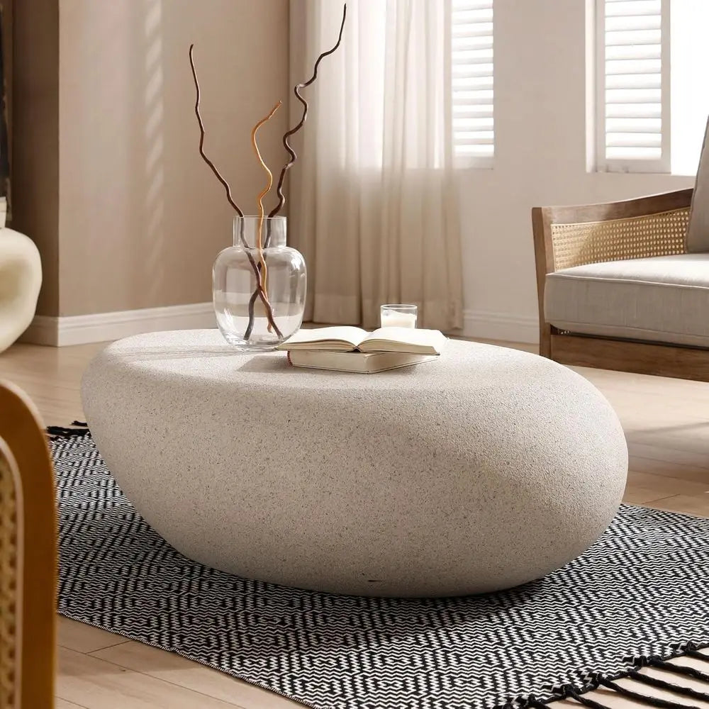 Oval stone coffee table — design detail view
