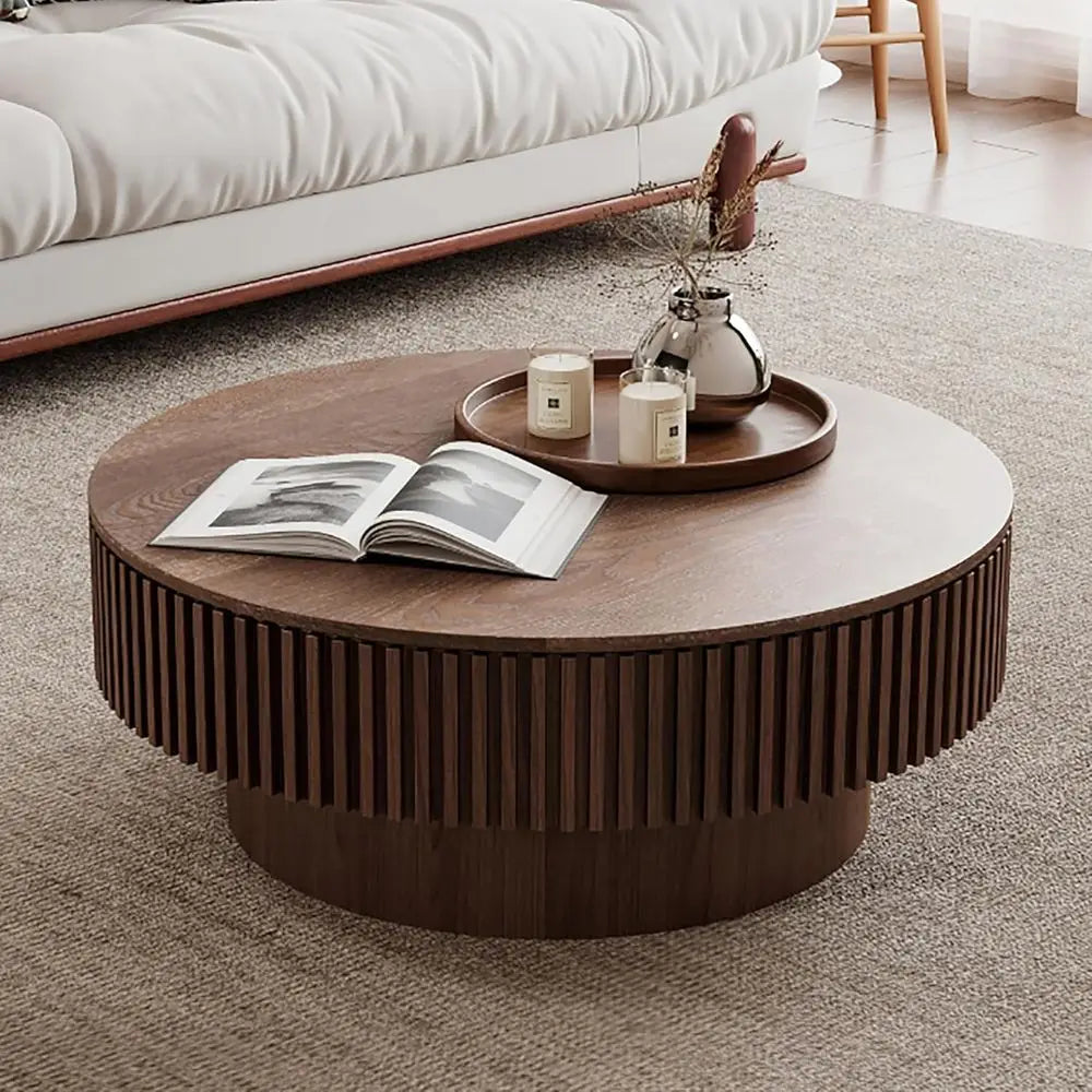 Round Drum Coffee Table with Storage — 31.5"