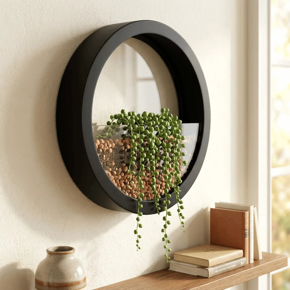 Round Wall-Mounted Hanging Planter — Drill-Free, 7.8in