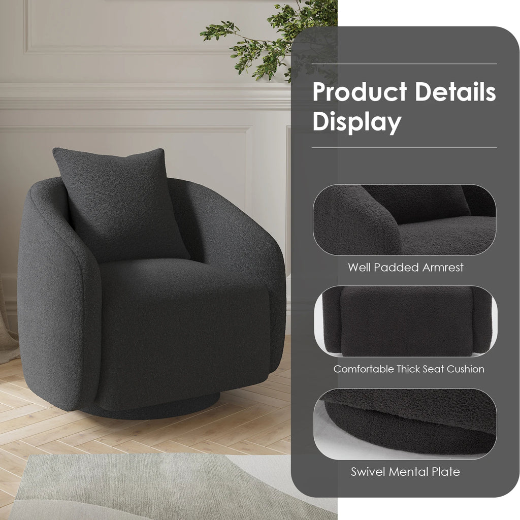 Swivel Barrel Chair with Back Pillow — Teddy Fabric Accent Chair