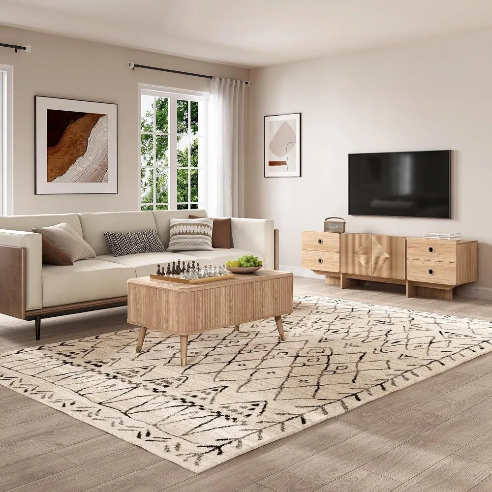 Lift-top fluted coffee table with hidden storage compartments